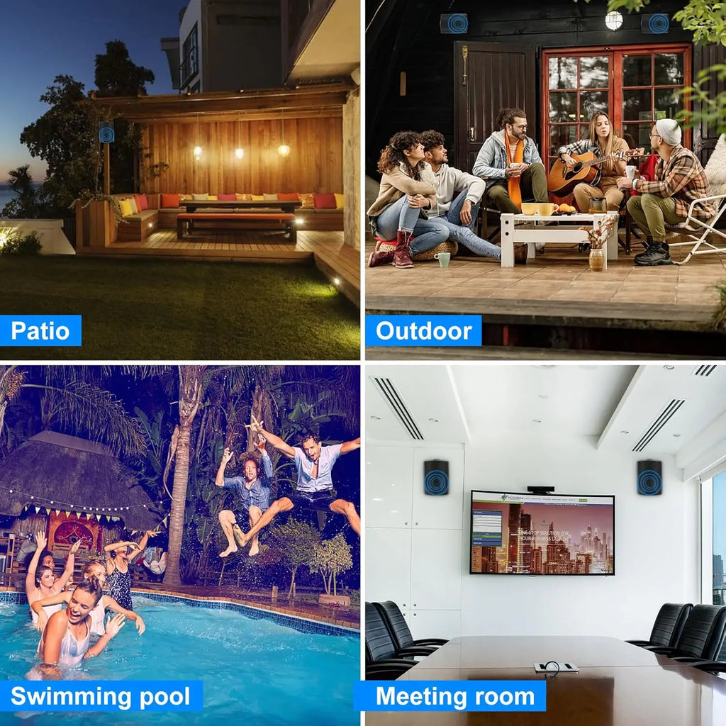 5.25'' 2PCS Indoor Outdoor Bluetooth Speakers Patio Waterproof Wired Wall Mount System 300 Watts Black