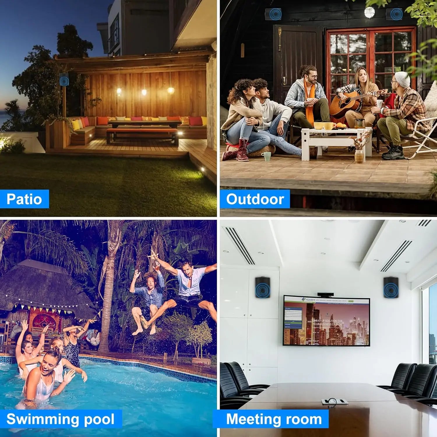 5.25'' 2PCS Indoor Outdoor Bluetooth Speakers Patio Waterproof Wired Wall Mount System 300 Watts Black