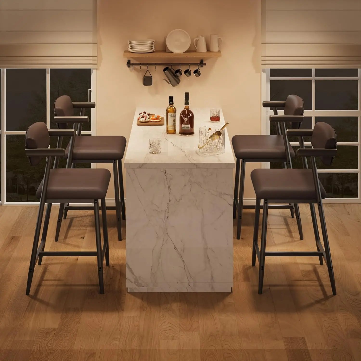 2PCS Counter Height Bar Stools Set with Back & Armrests,Upholsterd