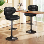 Bar Stools Set of 4, Adjustable Swivel Counter Height Chairs with Backrest and Footrest, Faux Leather Bar Chairs for Kitchen