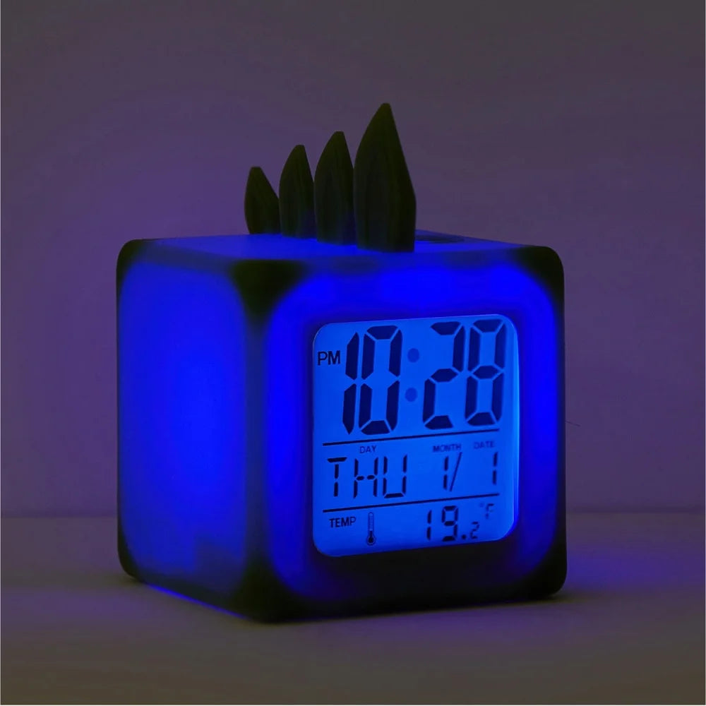 LED Color Changing Dinosaur Alarm Clock Portable Battery Operated