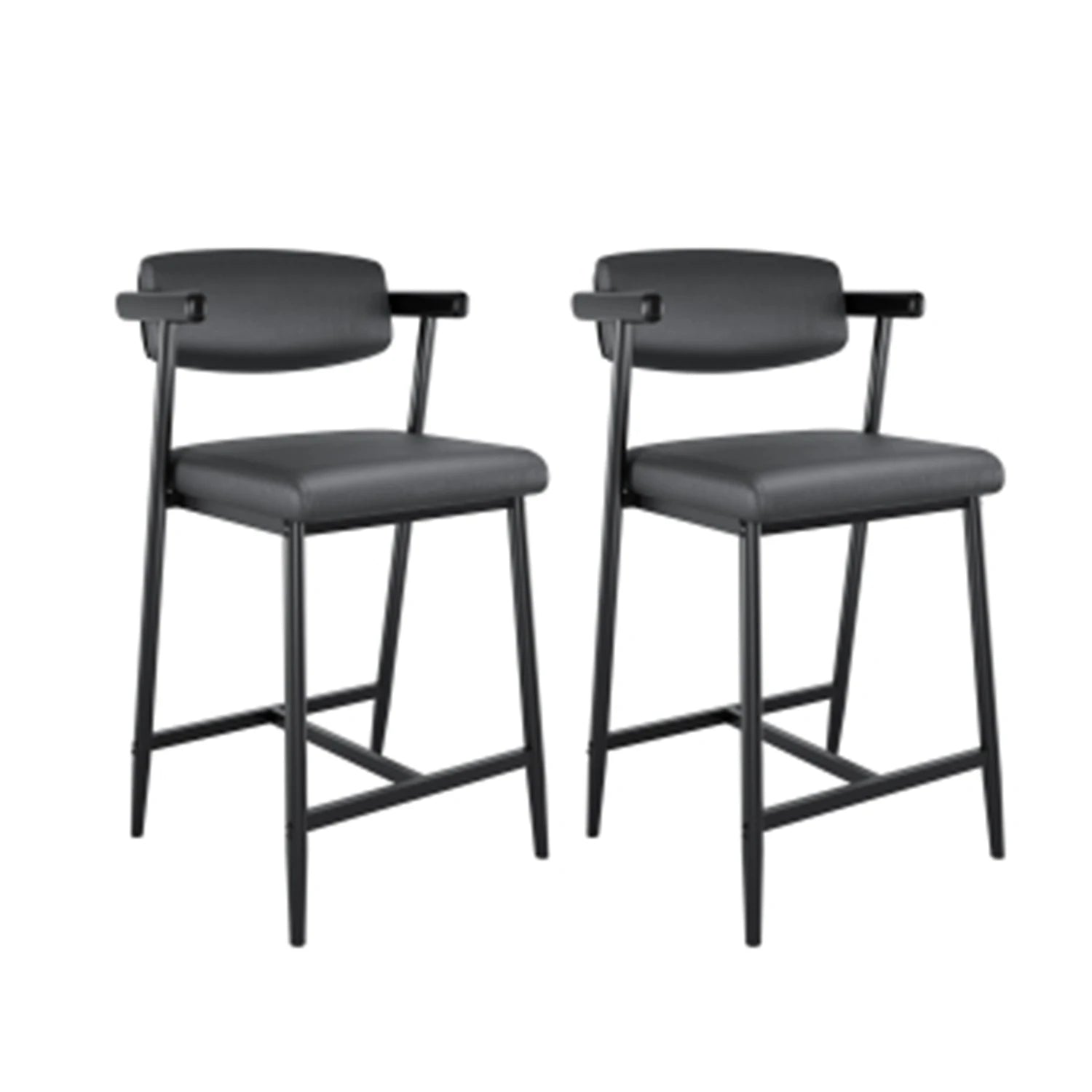 2PCS Modern Bar Stools Set with Back & Upholstered Wider Seat