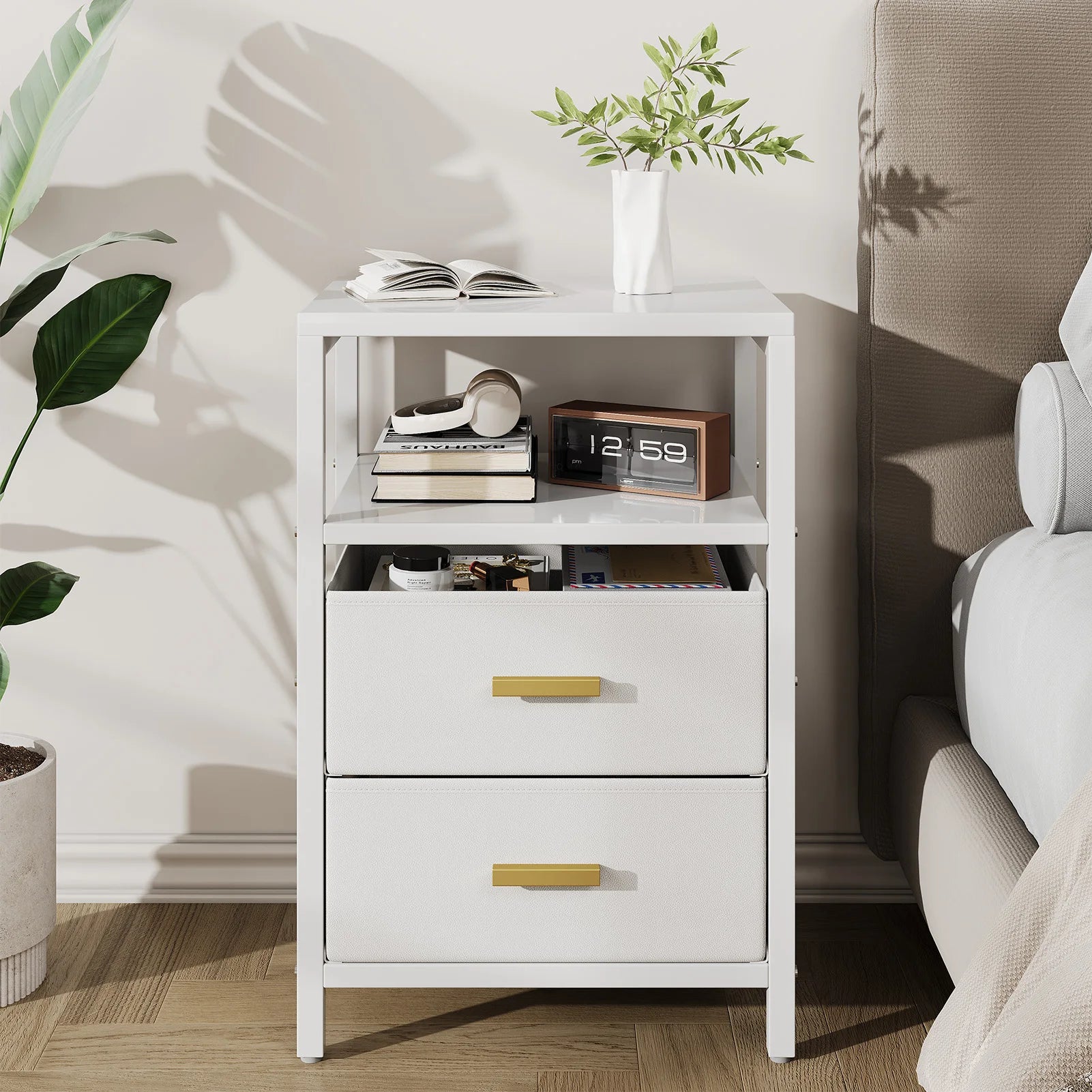 Modern Nightstand with 2 Fabric Drawers
