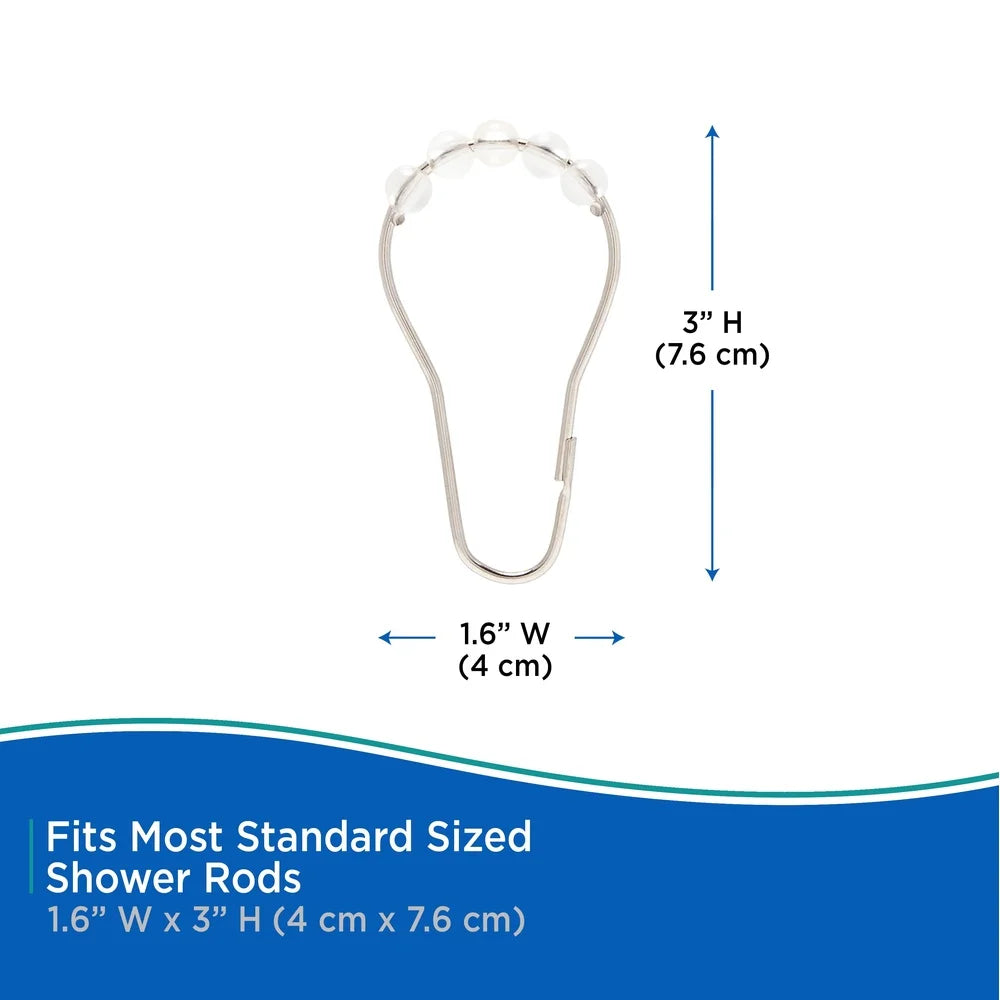 Medium Weight PEVA Shower Curtain 70 x 72 Inch Waterproof Eco-Friendly Odorless Liner with Beaded Roller Rings Standard Size