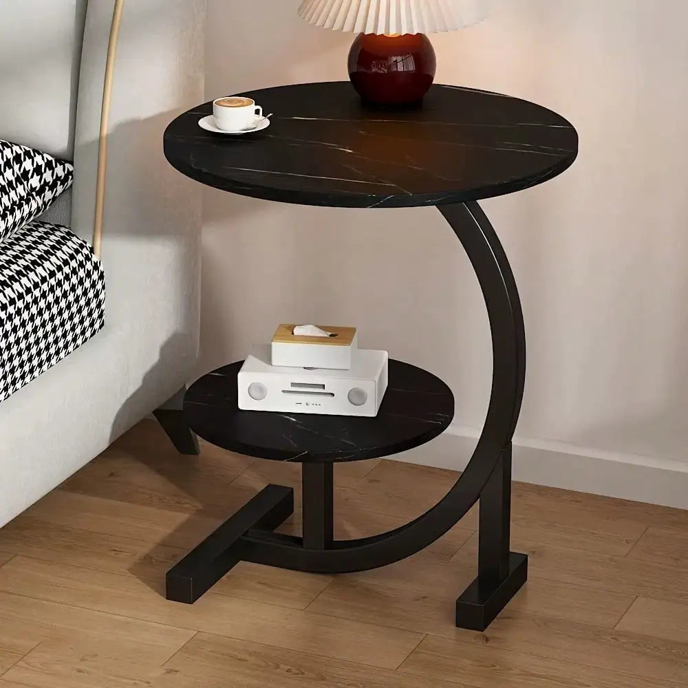Space-Saving Modern Round Coffee Table - 2-Tier, Easy Assembly, For Living Room/Bedroom/Office, Scandinavian Wood Finish