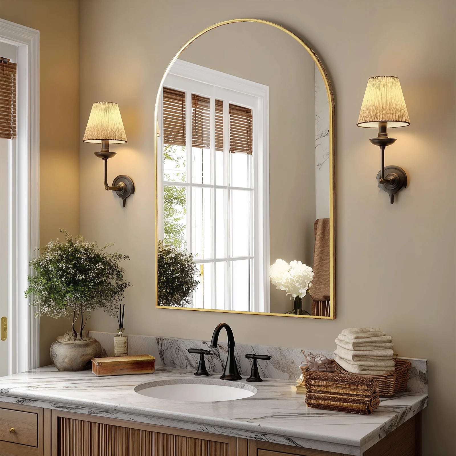 26"x38" Arched Metal Framed Mirror