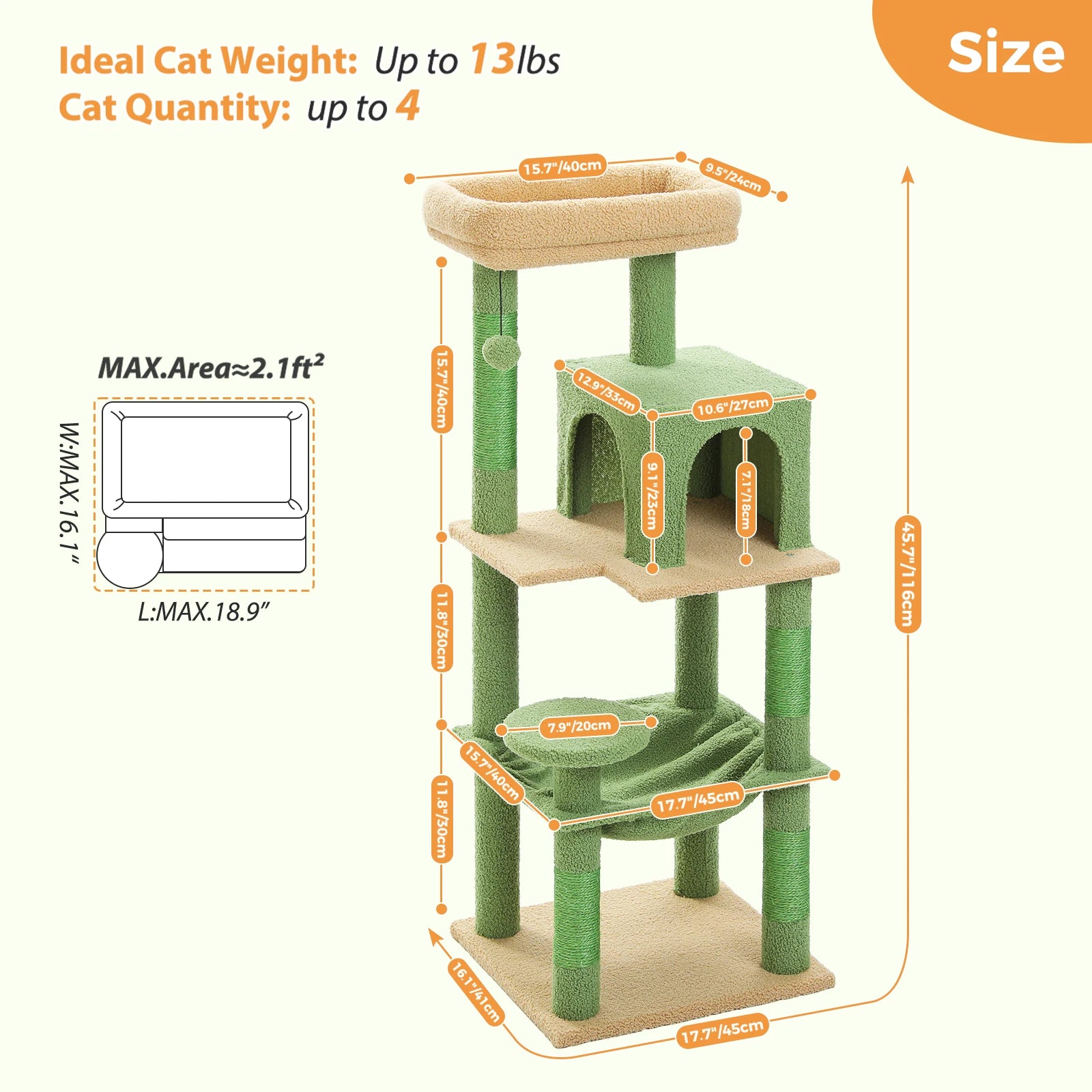 Cactus Cat Tree Tower with Plush Hammock