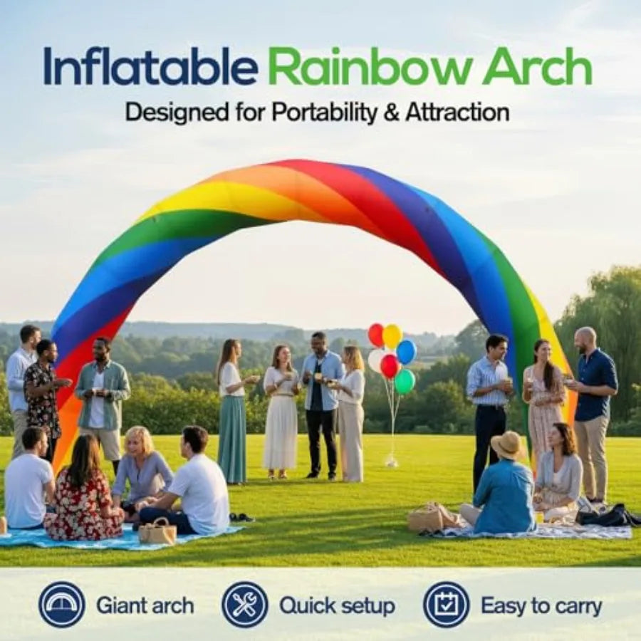 Inflatable Rainbow Arch 20ftx10ft Outdoor Inflatable Archway for Birthday Party Garden Decoration Holiday Advertising Display -