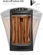 Portable Electric Heater with Adjustable Thermostat, Infrared Quartz Tower for Indoor Use, 2 Heat Settings, Black