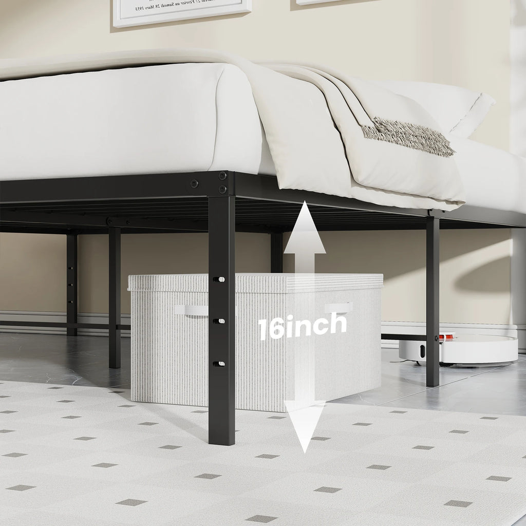 Metal Platform 16IN Tall Basic Bed Frame Sturdy Steel Heavy Duty with Storage Space