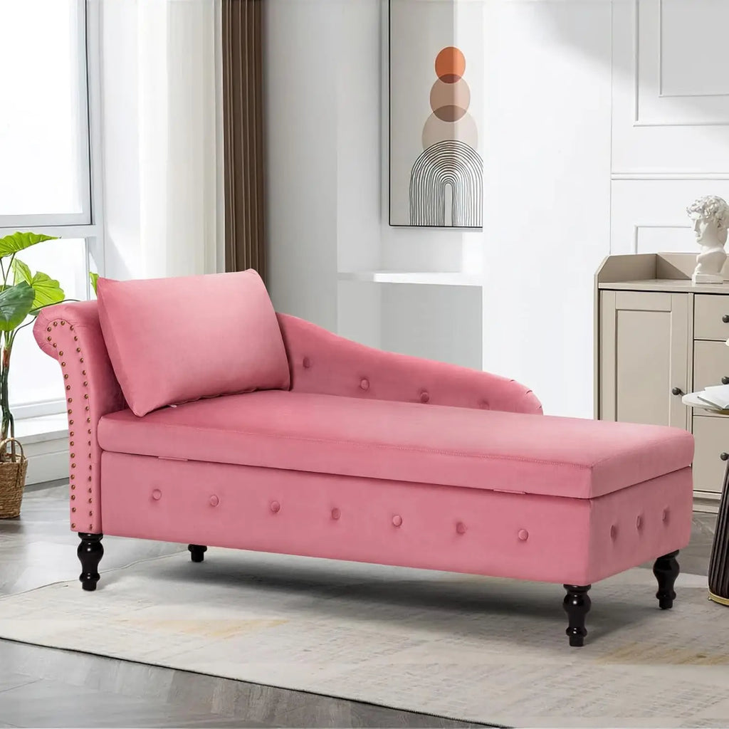 Velvet Chaise Lounge with Left Armrest & Storage Space