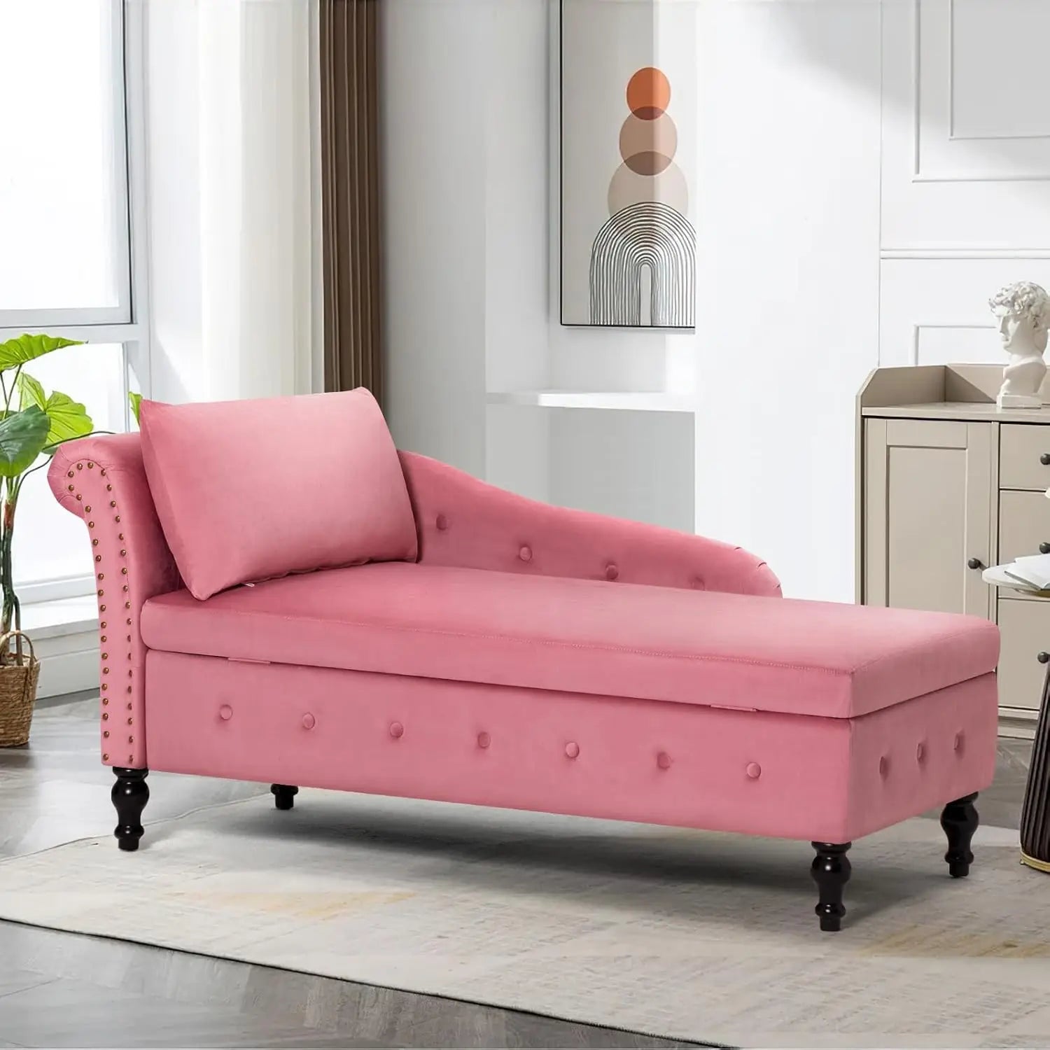 Velvet Chaise Lounge with Left Armrest & Storage Space