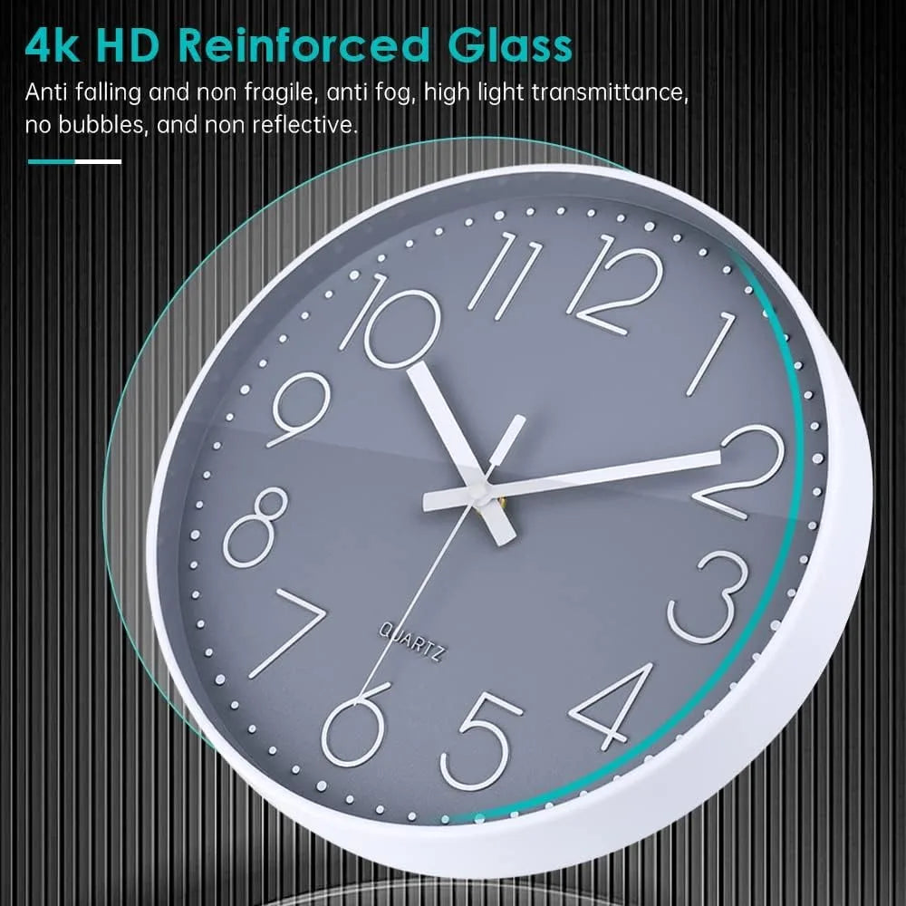 10 Inch Silent Wall Clock Non Ticking with Glass Cover
