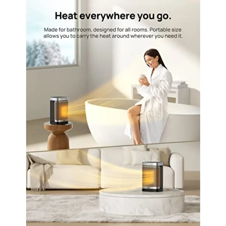 Portable Bathroom Heater 1500W PTC Ceramic with Digital Thermostat 41-95F 70 Oscillating Remote ALCI Safety Plug 12h Timer 5 Mo