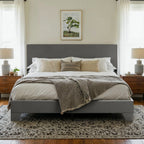 Upholstered Bed Frame with Adjustable Headboard, Soft Linen Fabric,