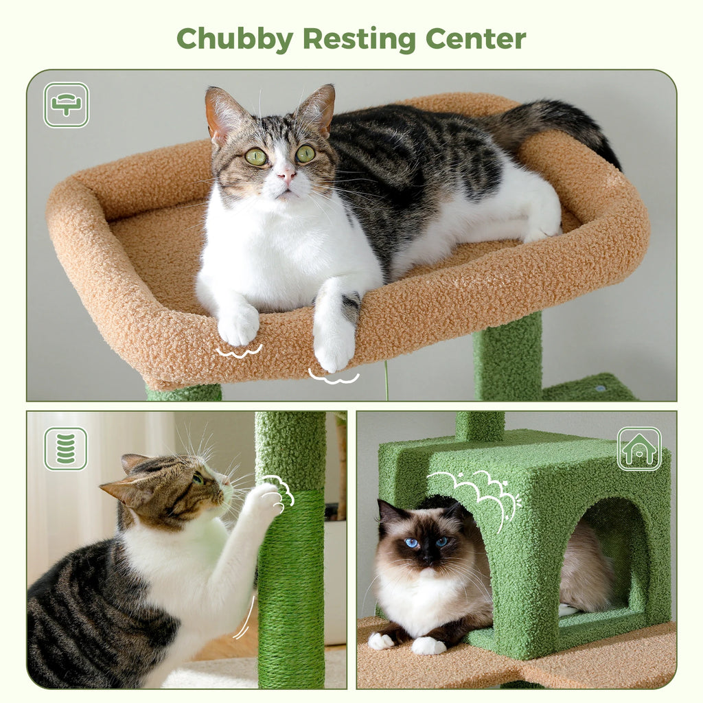 Cactus Cat Tree Tower with Plush Hammock