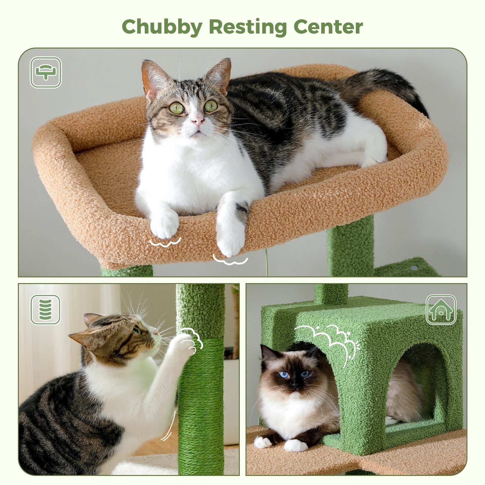 Cactus Cat Tree Tower with Plush Hammock
