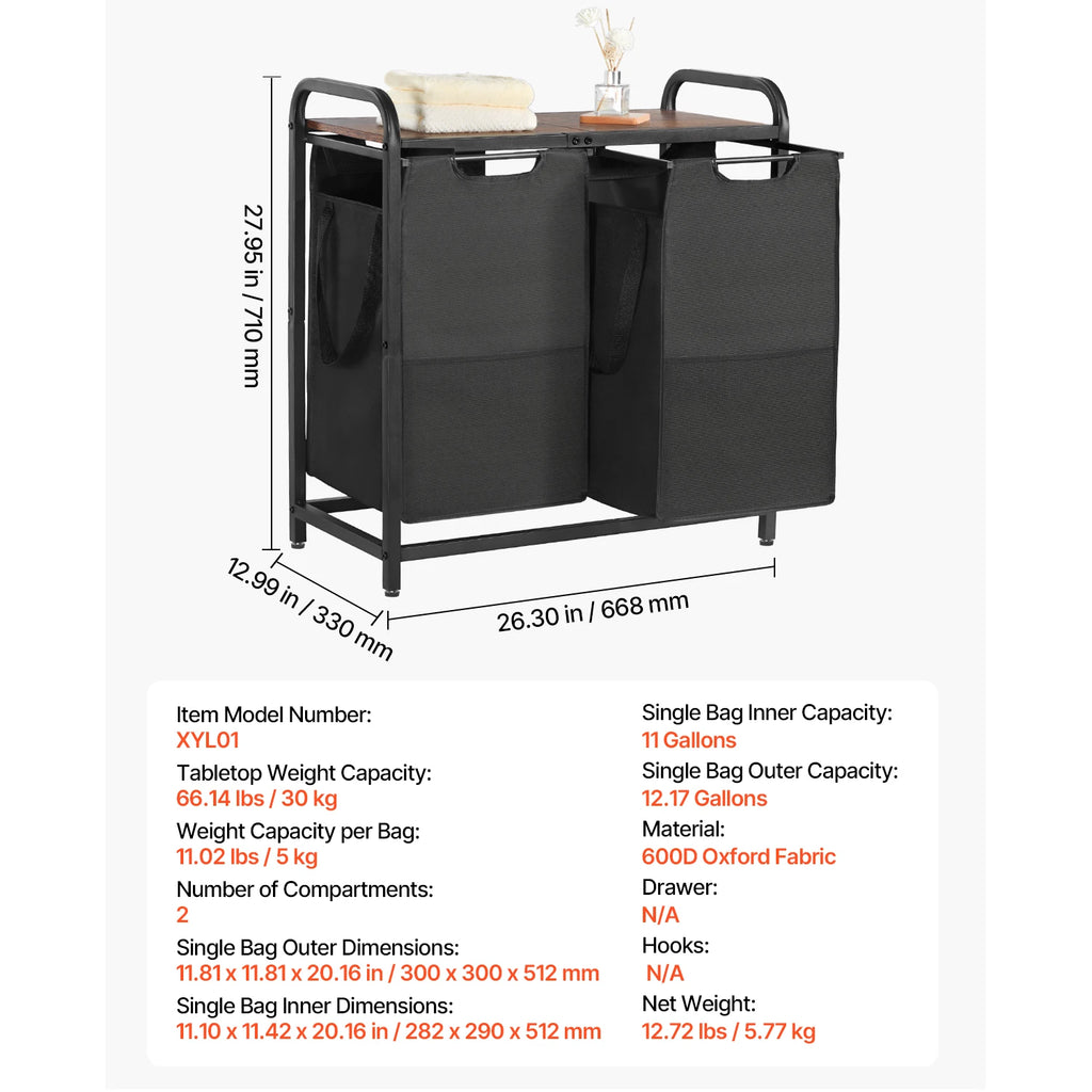 Metal Frame Freestanding Storage Organizer Baskets for Dirty Clothes