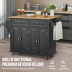 43" Kitchen Island Cart Wood Top Mobile Carts with Storage Cabinet