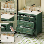 30in Solid Wood Bathroom Vanity Ceramic Sink Storage Cabinet