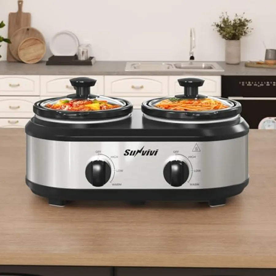 Dual Slow Cooker Buffet Server and Food Warmer