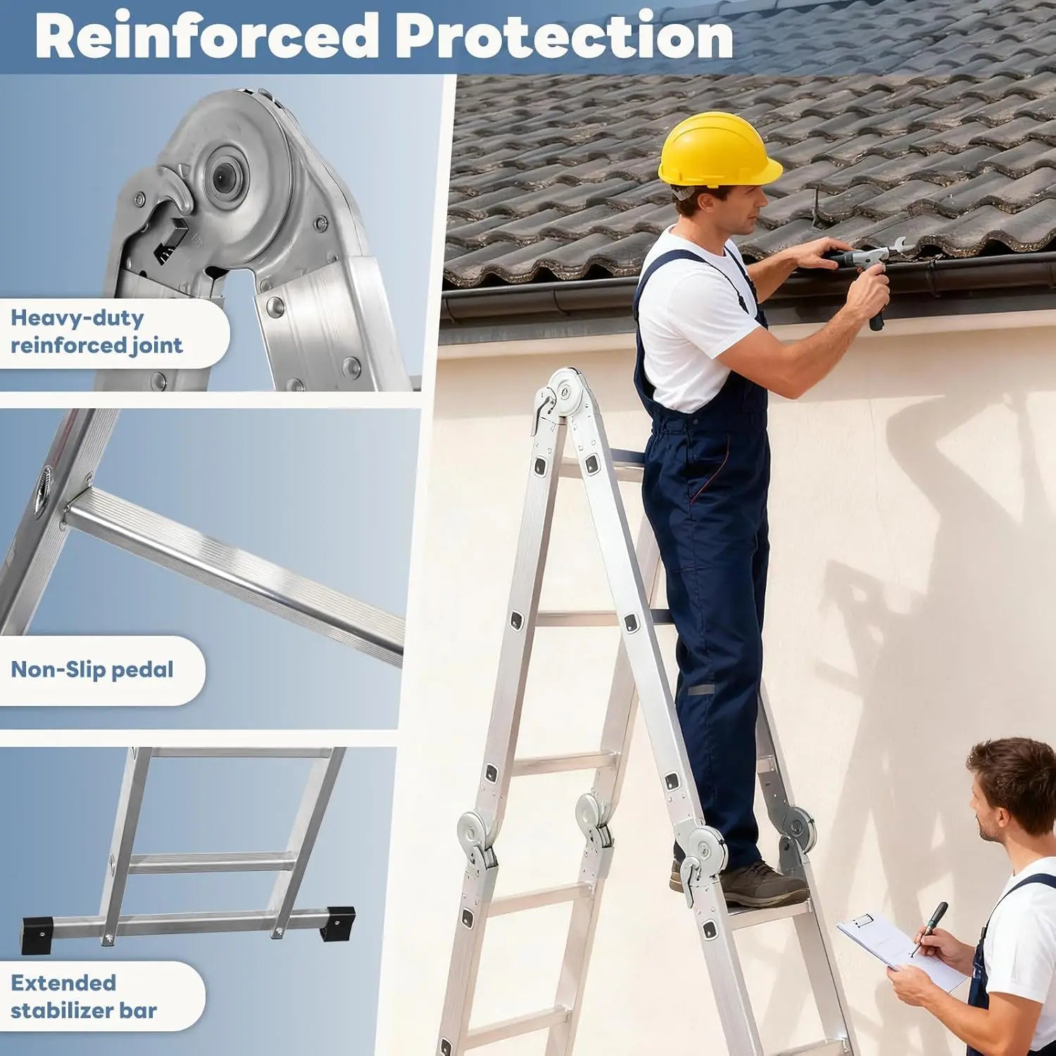 Multi-Purpose Folding Ladder,7 in 1 Aluminium Heavy Duty Collapsible Tall Extension Adjustable