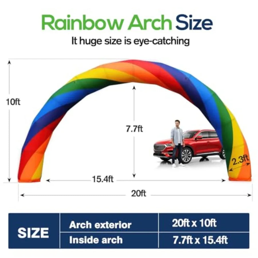 Inflatable Rainbow Arch 20ftx10ft Outdoor Inflatable Archway for Birthday Party Garden Decoration Holiday Advertising Display -