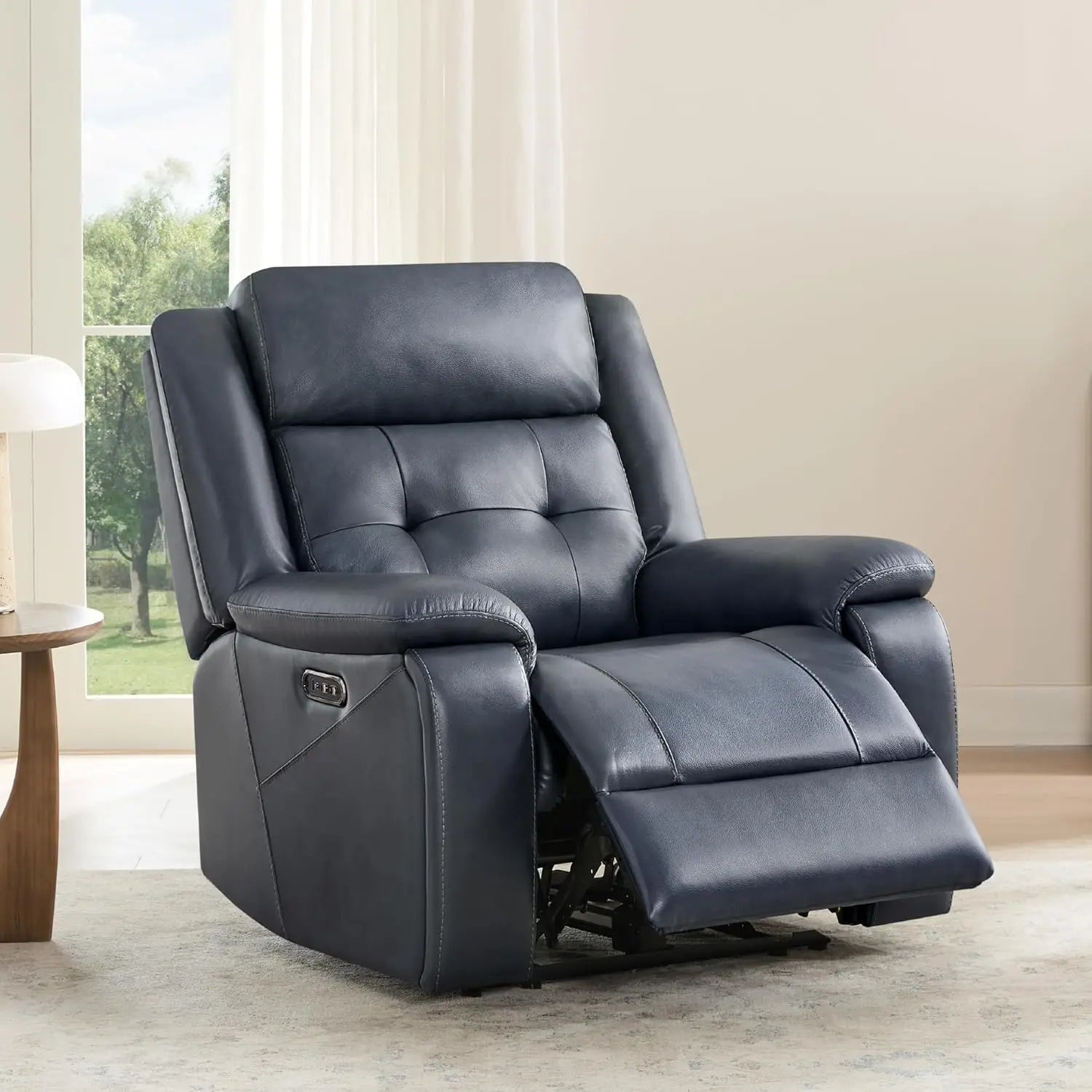 Genuine Leather Power Recliner Chair for Adults, Wall Hugger Recliner with Power Headrest