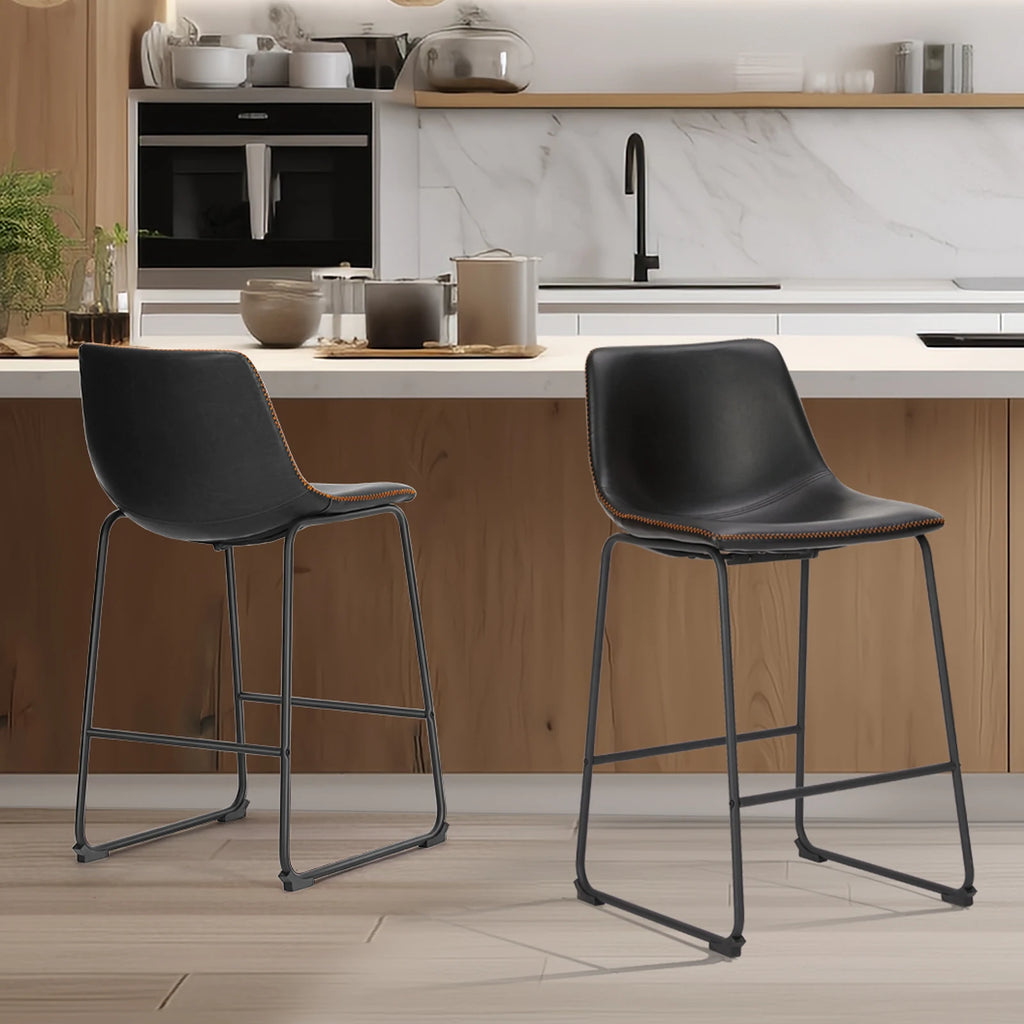 Set of 2 High Barstools with Back and Metal Leg Bar Chairs for Kitchen Island