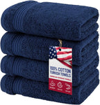 Set of 4 Navy Blue Turkish Cotton Hand Towels, Soft Bathroom Face Towels for American Homes