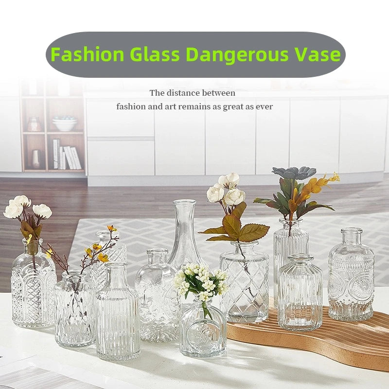 Handmade Carved Glass Vase - Hydroponic Planter for Home/Office Gothic Decor, Mini Plant Lover Gift