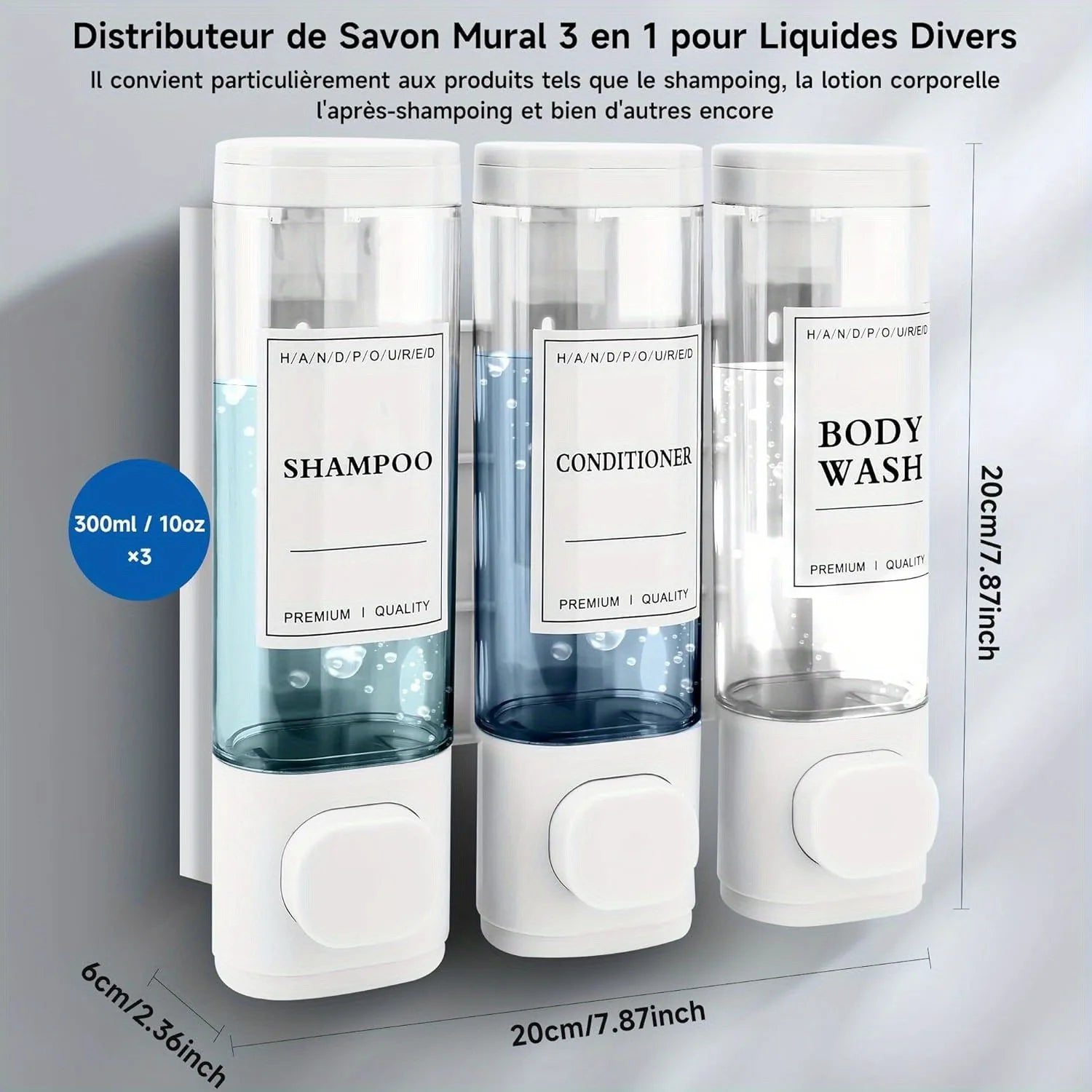 Wall-mounted Soap Dispenser, Shower Gel Dispenser, 3-in-1 Shampoo and Conditioner Dispenser