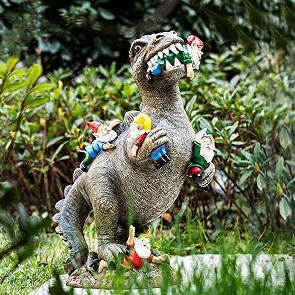 Dinosaur Eating Gnomes Ornaments Handicraft Weatherproof Funny Cute