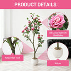Artificial Rose Flower Tree-5FT Lifelike Plant in Pot with Flowers Decorative Rose Trees for Home,Office, Wedding, Event Decor