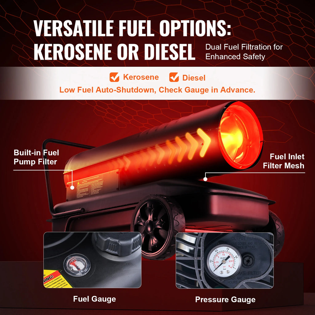 Kerosene Forced Air Heater Portable Torpedo Diesel Space Heater with Thermostat Tank Energy-Efficient heavy-duty Heater