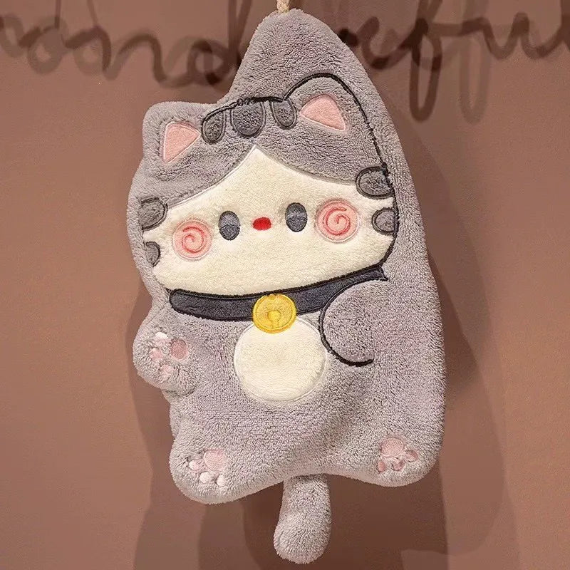 Cute Cat Hand Towel Quick Drying Kitchen Cleaning Rag Coral Velvet Cartoon Animal