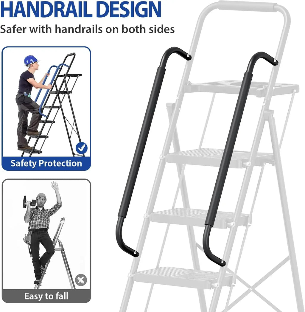 Folding Step Stool with Safe-Lock Design, 500 lbs Sturdy Steel Ladder