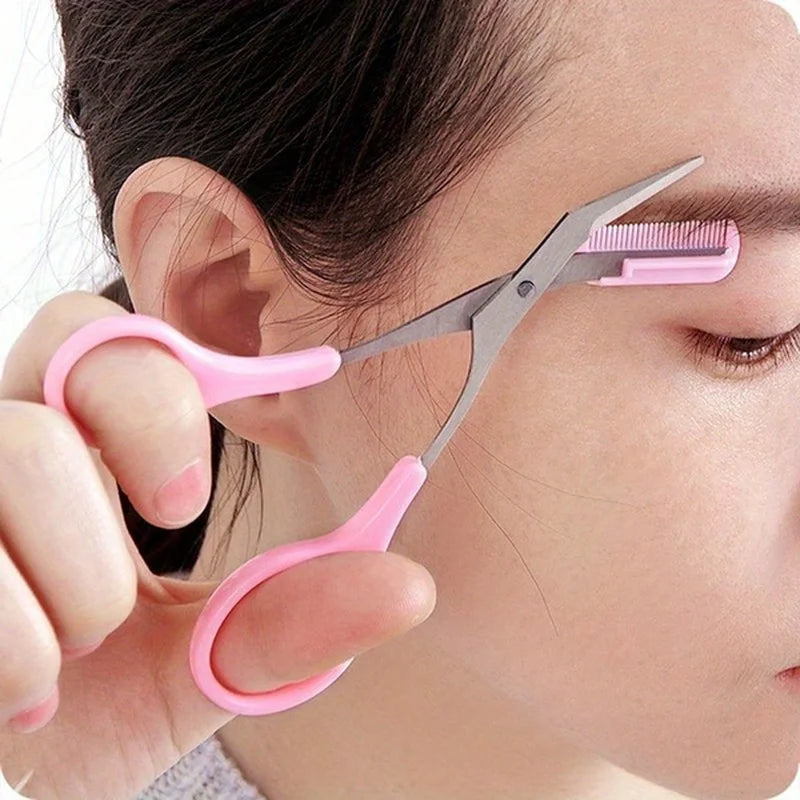 Stainless Steel Eyebrow Trimming Scissors With Comb,