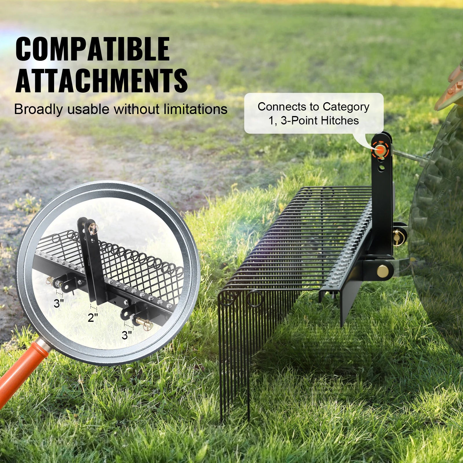 Tow Behind Landscape Rake 60"Tow Dethatcher with 21 Steel Coil Tines