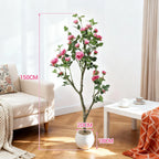 Artificial Rose Flower Tree-5FT Lifelike Plant in Pot with Flowers Decorative Rose Trees for Home,Office, Wedding, Event Decor