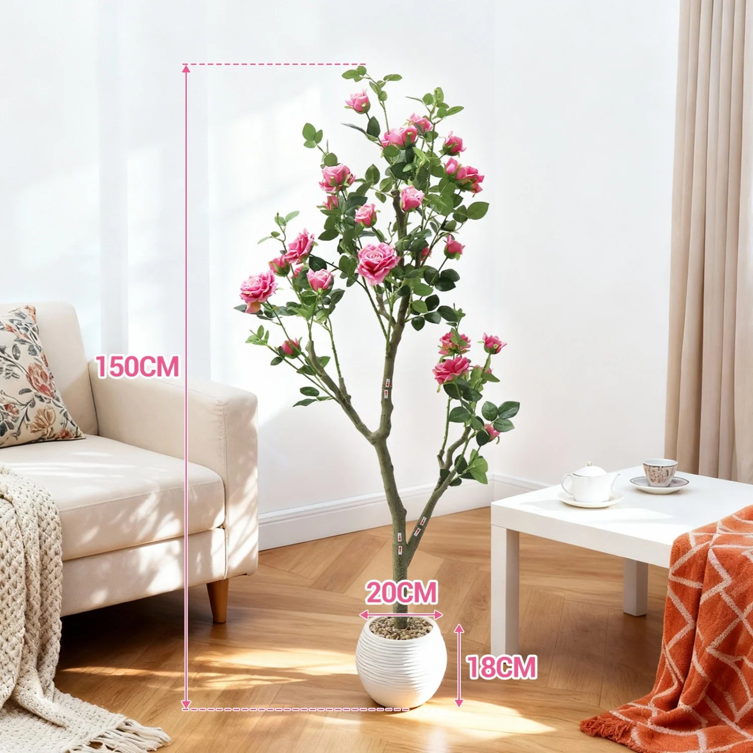 Artificial Rose Flower Tree-5FT Lifelike Plant in Pot with Flowers Decorative Rose Trees for Home,Office, Wedding, Event Decor