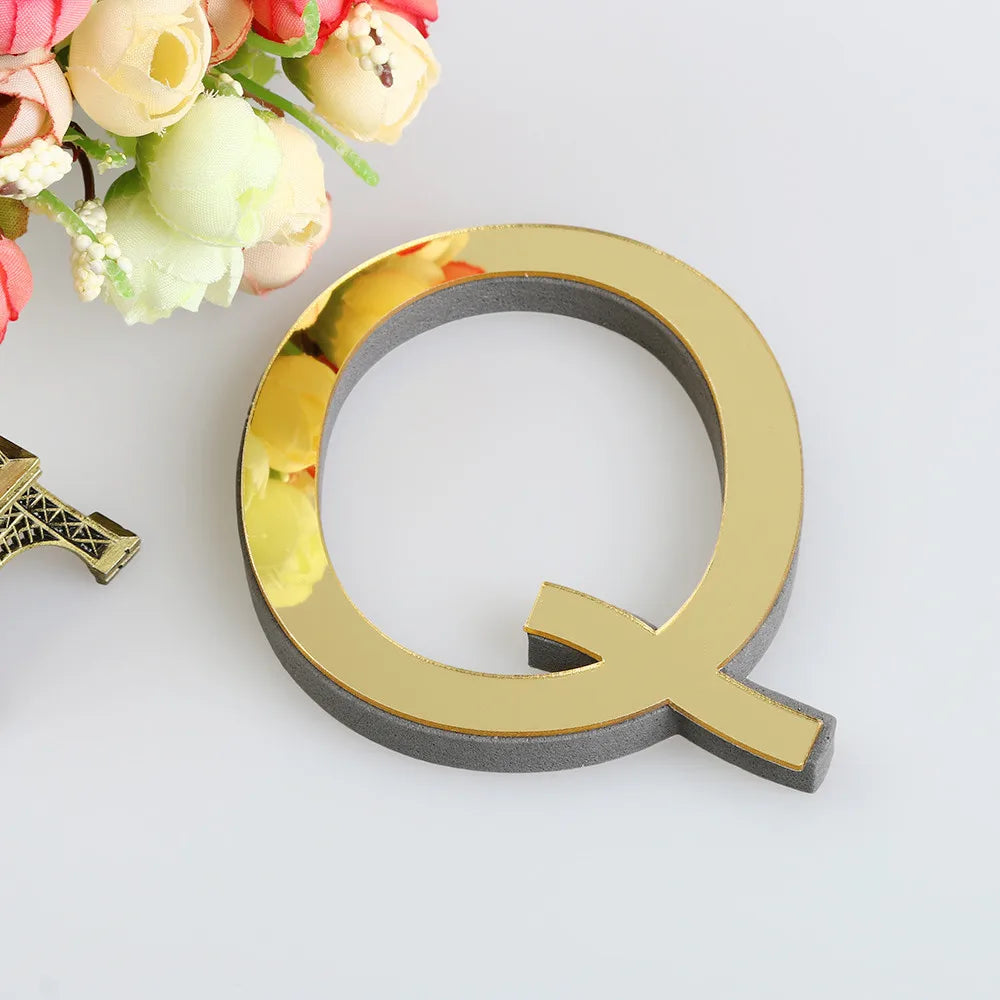 26 English Letters Wall Sticker 3D Mirror Acrylic Gold