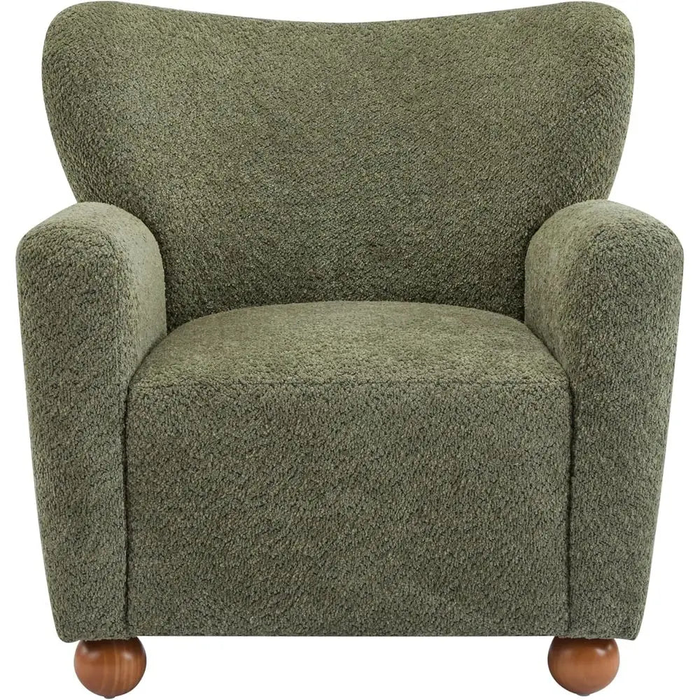 Lindy Wingback Accent Chair, Upholstered Armchair with Rounded Wooden Legs