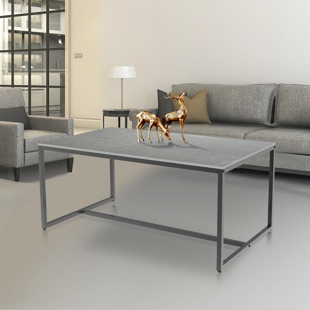 Modern Marble and Metal Frame Open Rectangle Coffee Accent Table