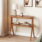 Farmhouse End Table with 2-Tier Storage Shelf and Solid Wood Legs,