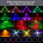 120W 4in1 RGBW Moving Head Light Beam Effect Lights Laser Light Remote Control Stage Lighting for DJ Disco Party Concert Theater