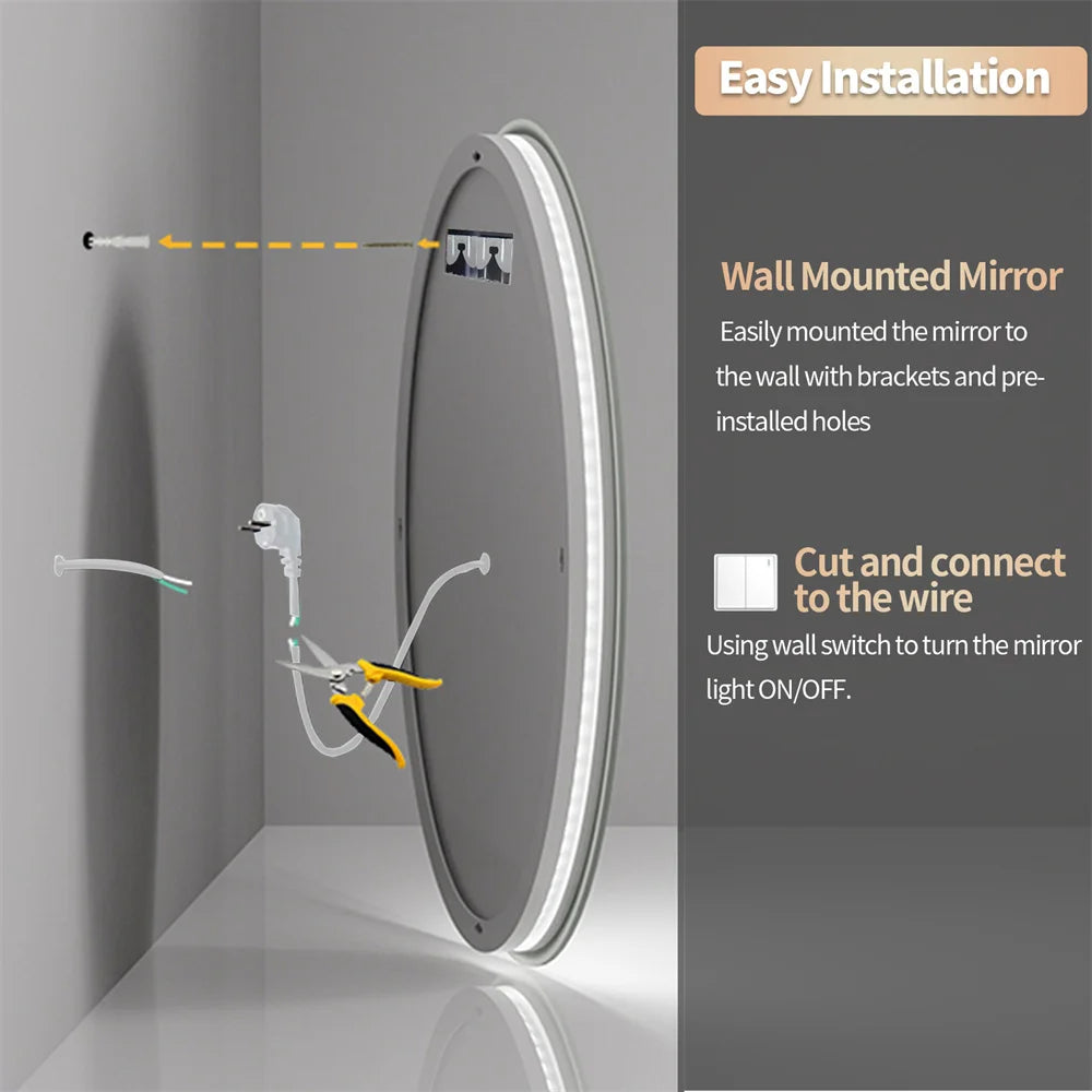 LED Illuminated Wall Mounted Vanity Mirror with Anti-Fog Feature