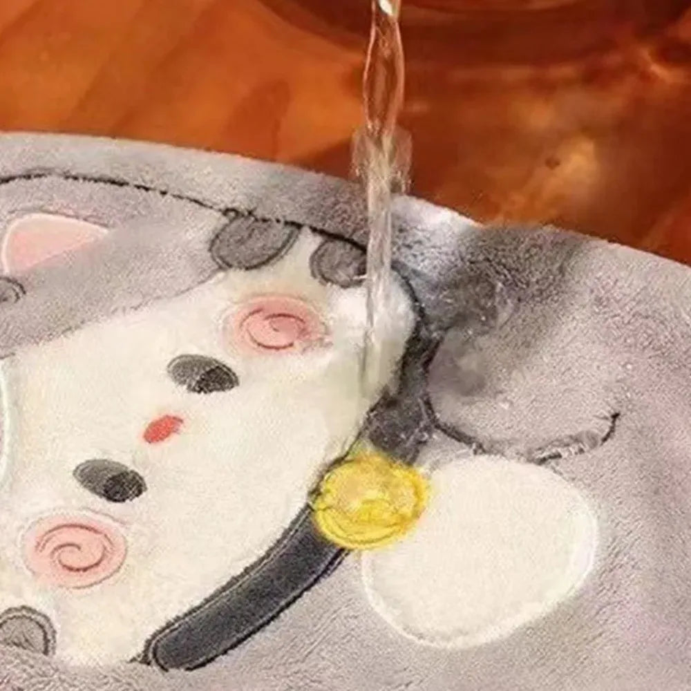 Cute Cat Hand Towel Quick Drying Kitchen Cleaning Rag Coral Velvet Cartoon Animal