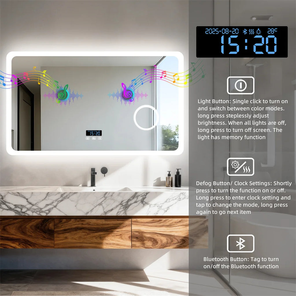 Bluetooth Bathroom LED Light Vanity Mirror 3X Magnify Dimmable