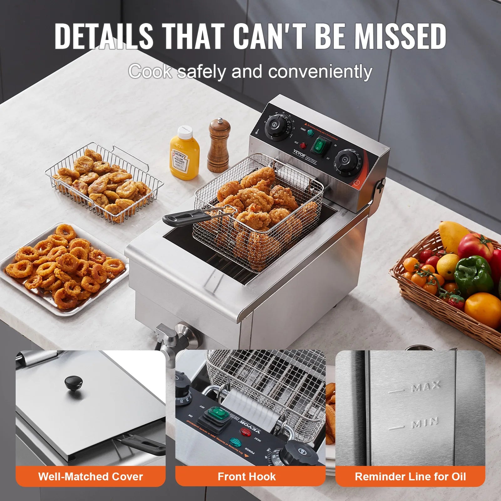Electric Countertop Fryer with Basket 11.6Qt